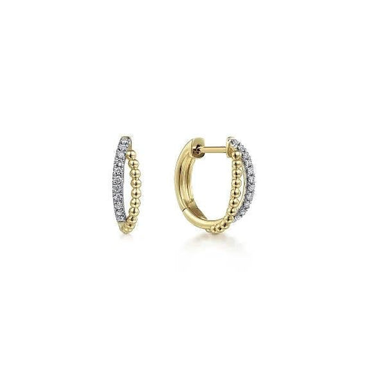 14K Yellow Gold Twisted Pave 10mm Diamond Huggie Earrings - Warwick Jewelers