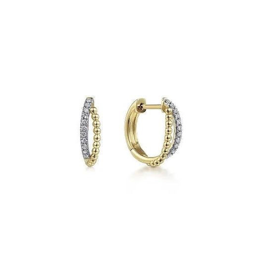 14K Yellow Gold Twisted Pave 10mm Diamond Huggie Earrings - Warwick Jewelers