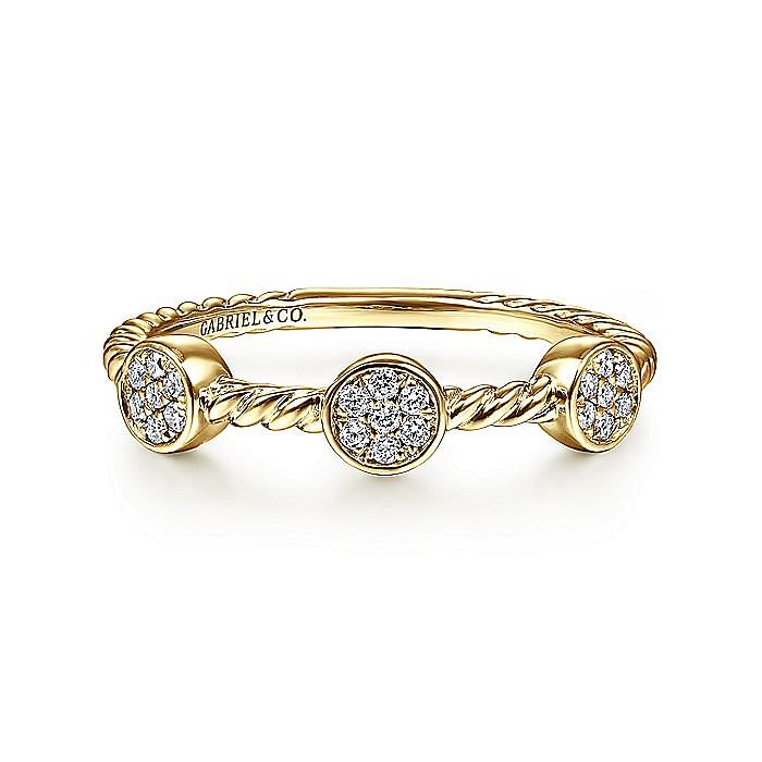14K Yellow Gold Twisted Rope Cluster Diamond Station Stackable Ring - Warwick Jewelers