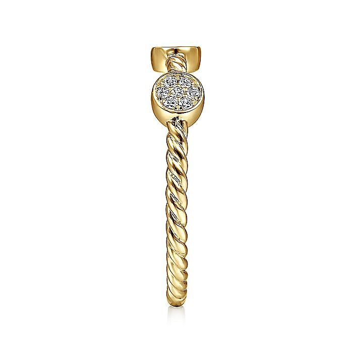 14K Yellow Gold Twisted Rope Cluster Diamond Station Stackable Ring - Warwick Jewelers