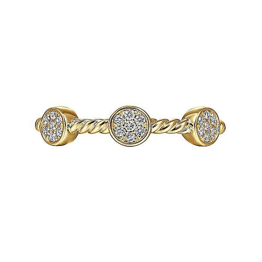 14K Yellow Gold Twisted Rope Cluster Diamond Station Stackable Ring - Warwick Jewelers