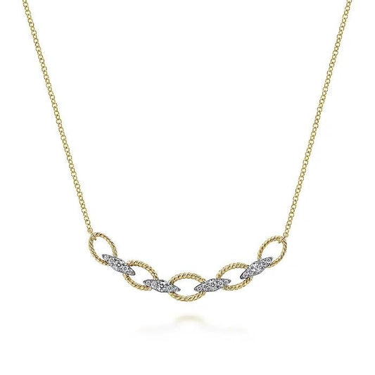 14K Yellow-White Gold Twisted Rope Oval Link Necklace with Diamond Connectors - Warwick Jewelers