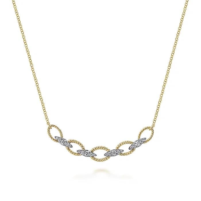 14K Yellow-White Gold Twisted Rope Oval Link Necklace with Diamond Connectors - Warwick Jewelers