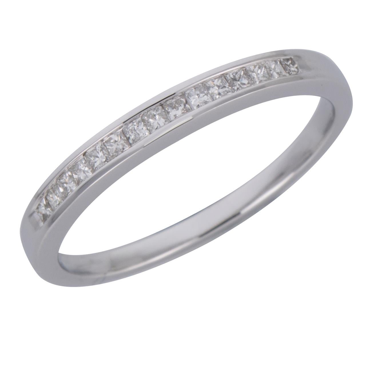 18k White Gold Channel Set Princess Wedding Band - Warwick Jewelers
