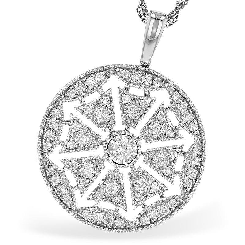 14K White Gold Diamond Medallion Pendant
