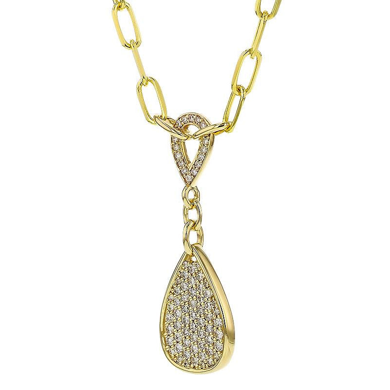14K Yellow Gold Diamond Teardrop Necklace