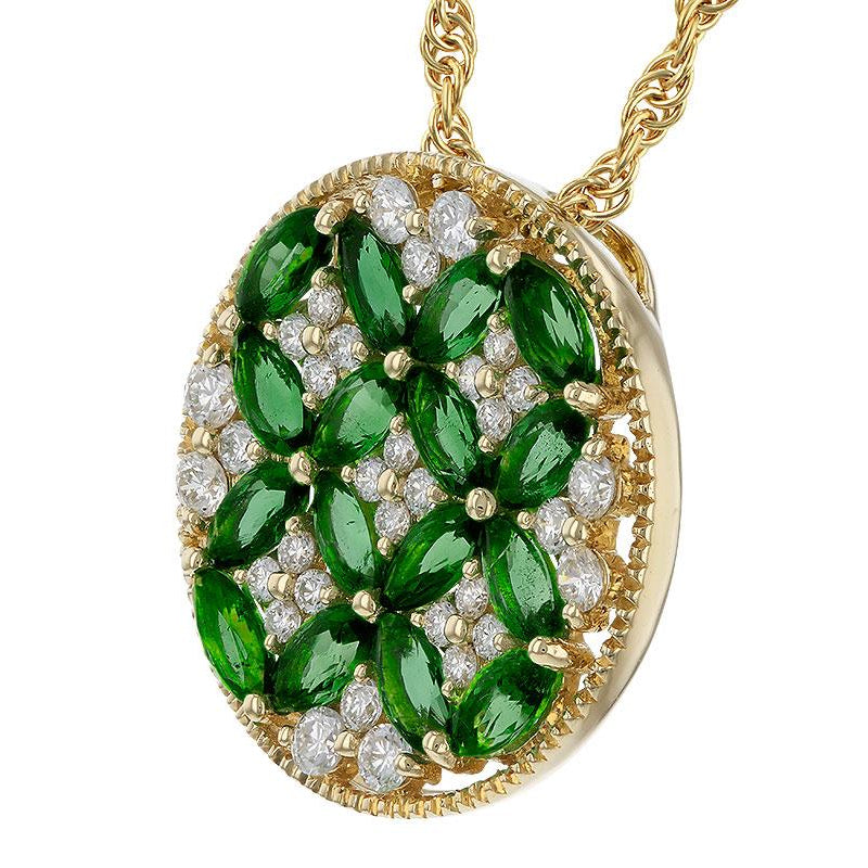 14K Yellow Gold Emerald & Diamond Pendant