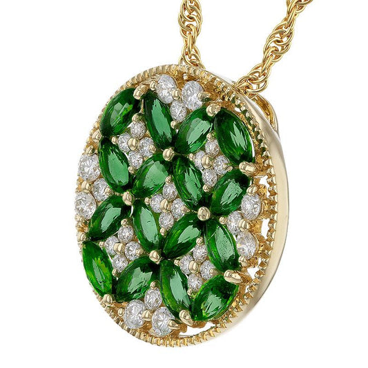 14K Yellow Gold Emerald & Diamond Pendant