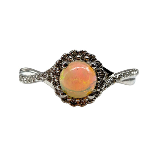 14K White Gold Halo Opal Ring
