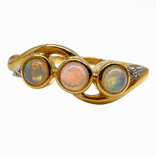 14K Yellow Gold Opal Ring with .03ctw Diamonds