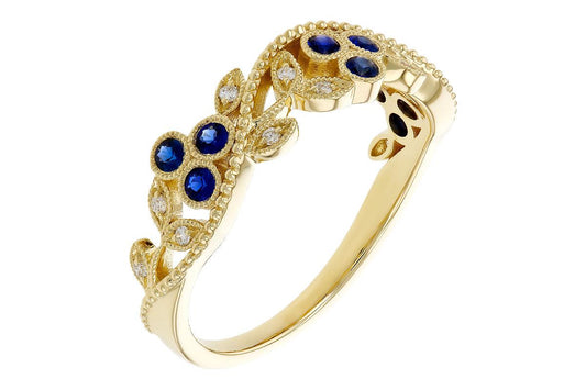 14K Yellow Gold Sapphire & Diamond Floral Ring
