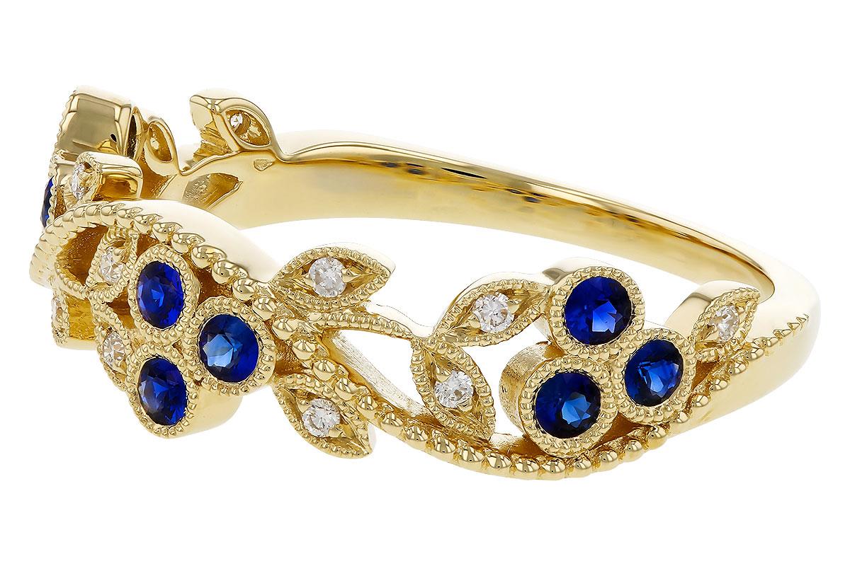 14K Yellow Gold Sapphire & Diamond Floral Ring