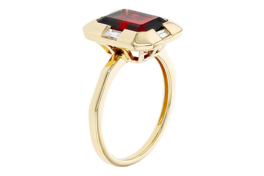 Bezel Set Garnet and Diamond Ring