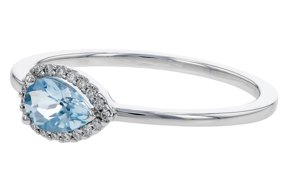 14K White Gold Pear Aquamarine & Diamond Halo Ring