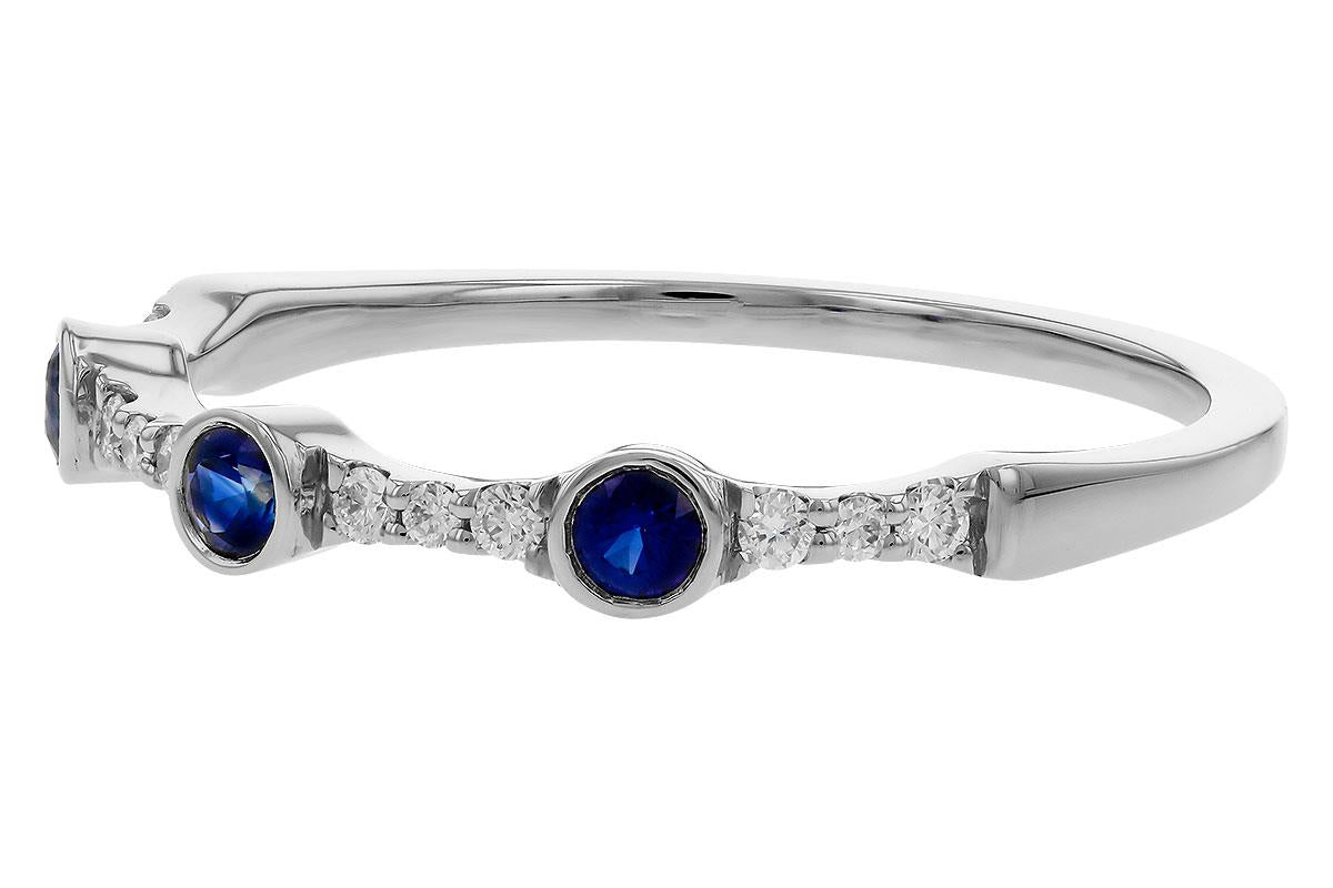 14K White Gold Sapphire & Diamond Bezel Ring