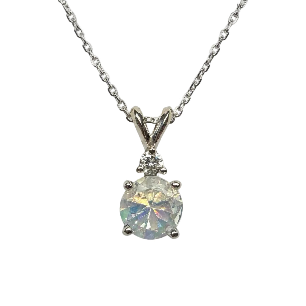 14K White Gold Faceted Opal Pendant