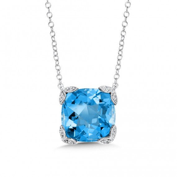 Blue Topaz & Diamond Pendant in 14k White Gold - Warwick Jewelers