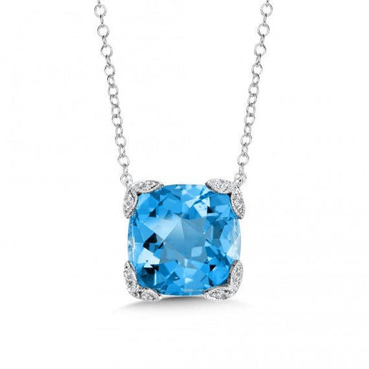 Blue Topaz & Diamond Pendant in 14k White Gold - Warwick Jewelers