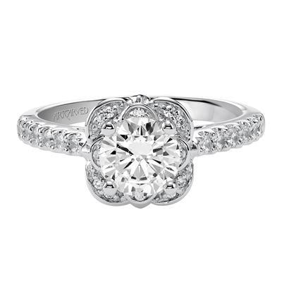 Contemporary Floral Halo Engagement Ring - Warwick Jewelers