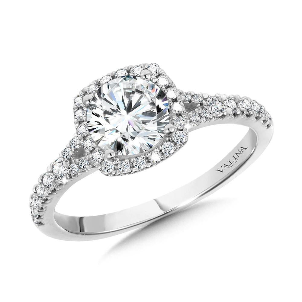 Cushion Shaped Split Shank Diamond Halo Engagement Ring - Warwick Jewelers