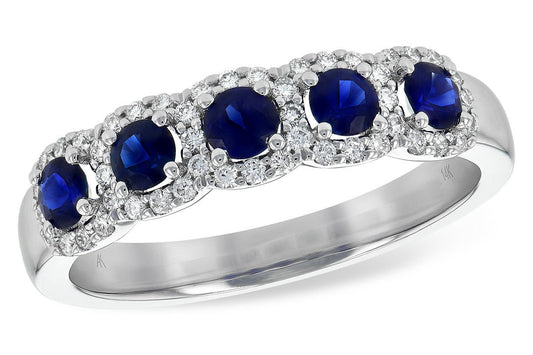Five Stone Blue Sapphire Halo Ring - Warwick Jewelers