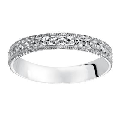 Flat Milgrain Edge Carved Wedding Band - Warwick Jewelers