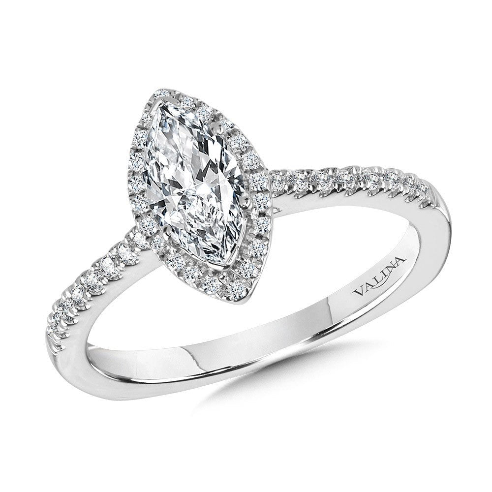 Marquise Diamond Straight Halo Engagement Ring - Warwick Jewelers