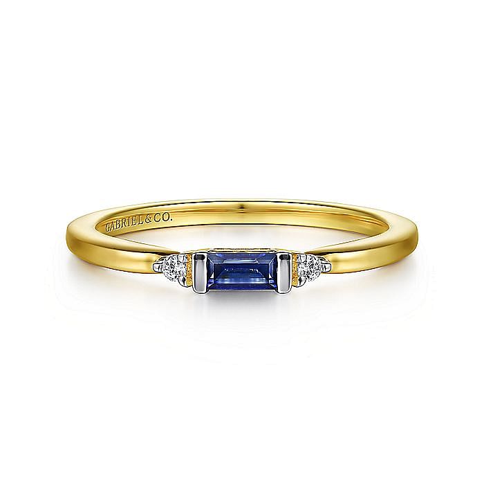 Stackable Ring 14K Yellow Gold Round Sapphire and Diamond Ring - Warwick Jewelers