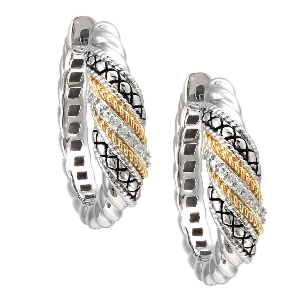 Sterling Silver and 18k Yellow Gold La Mezcla Round Pave Diamond Earring - Warwick Jewelers