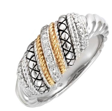 Sterling Silver and 18k Yellow Gold La Mezcla Round Pave Diamond Ring - Warwick Jewelers