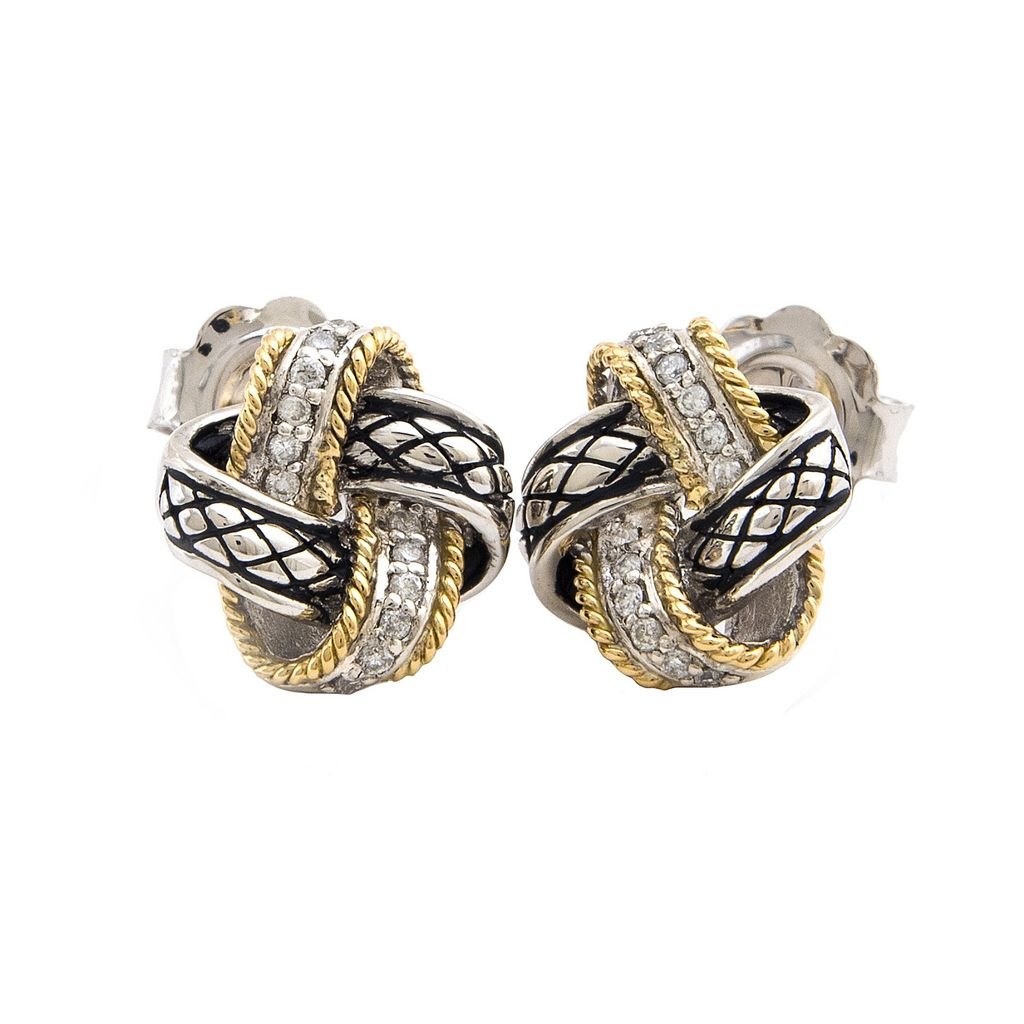 Sterling Silver and 18k Yellow Gold Nudo De Amor Round Pave Diamond Earring - Warwick Jewelers