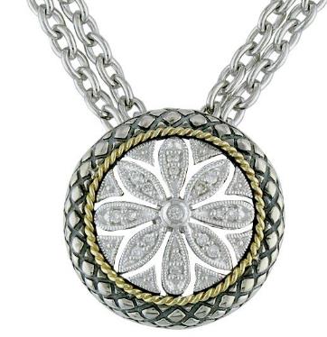 Sterling Silver and 18k Yellow Gold Tesoro Round Pave Diamond Pendant - Warwick Jewelers