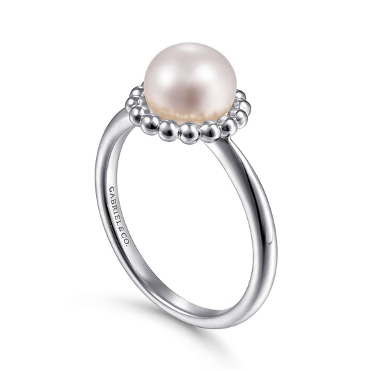 Sterling Silver Pearl Ring with Bujukan Beaded Halo - Warwick Jewelers