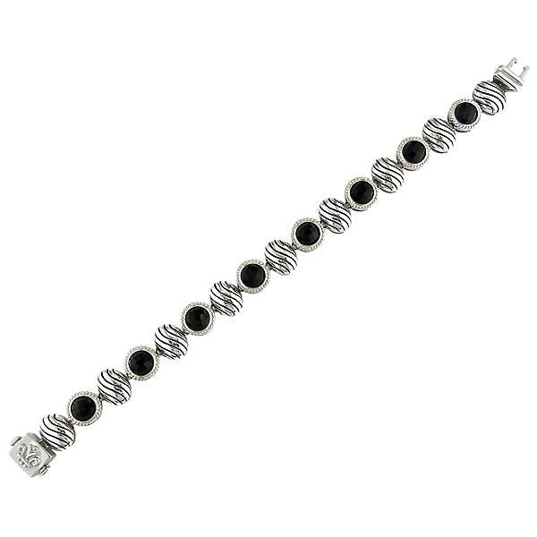 Sterling Silver Vida De Plata Round Bezel Onyx Bracelet - Warwick Jewelers