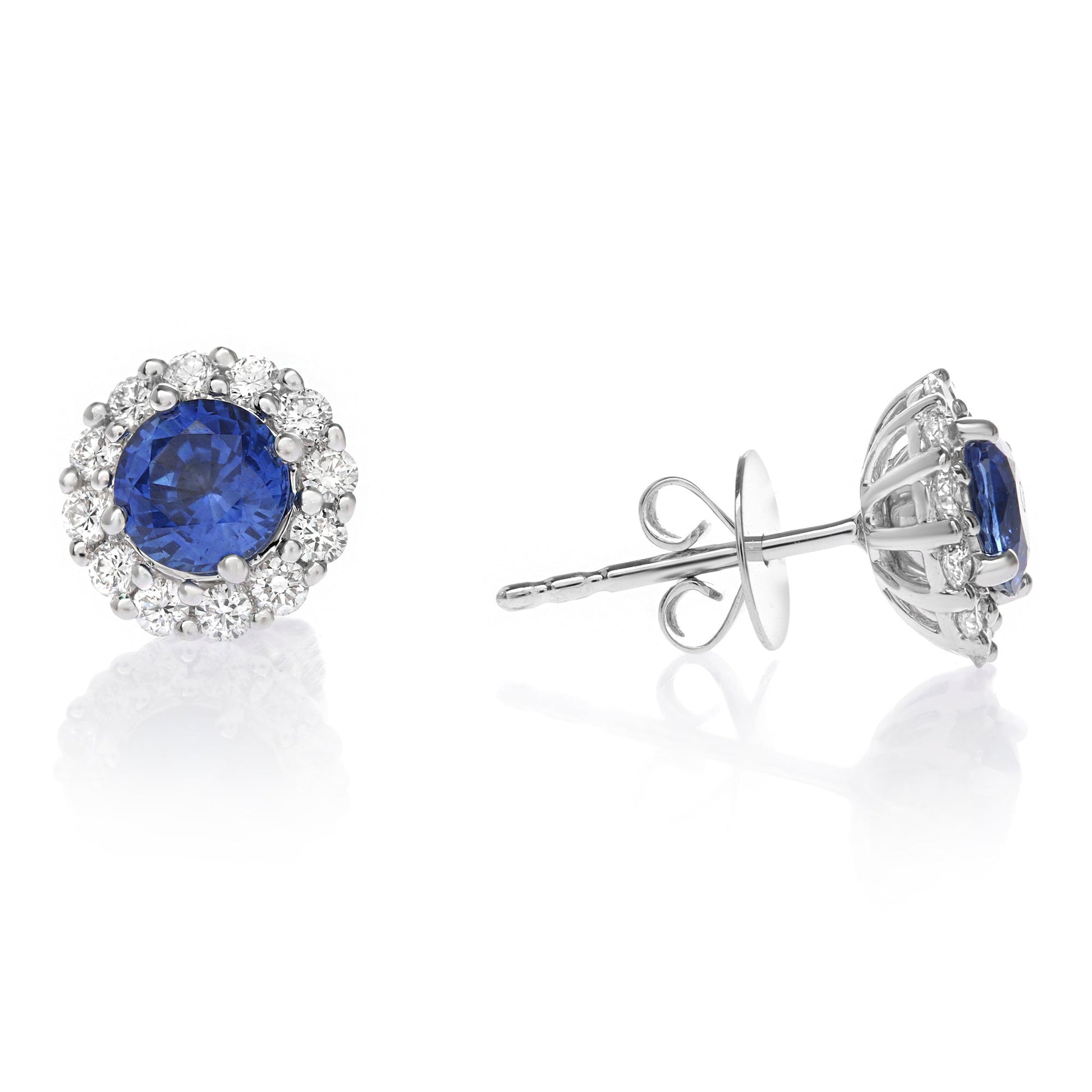 White Gold Sapphire & Diamond Halo Earrings - Warwick Jewelers
