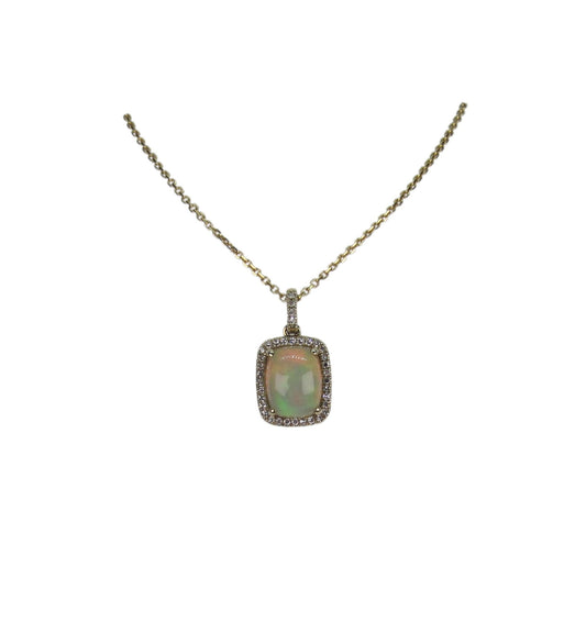Yellow Gold Diamond and Opal Halo Pendant - Warwick Jewelers