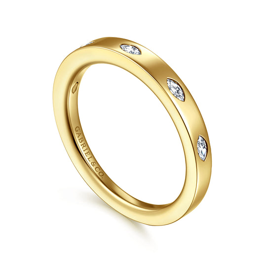 Yellow Gold 5 Stone Flush Set Marquise Diamond Cigar Band