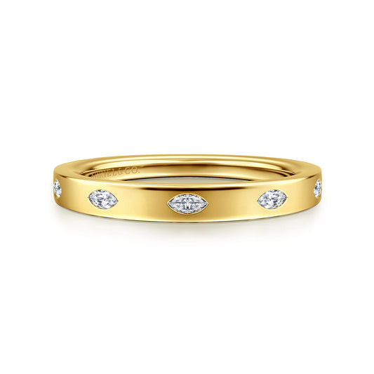 Yellow Gold 5 Stone Flush Set Marquise Diamond Cigar Band