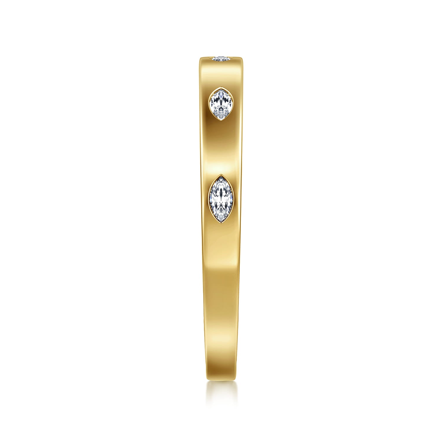 Yellow Gold 5 Stone Flush Set Marquise Diamond Cigar Band