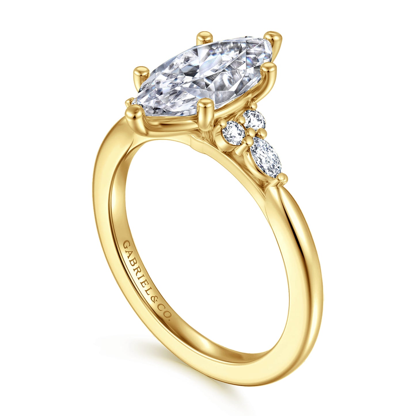 Yellow Gold 6 Prong Marquise Shape Diamond Engagement Ring