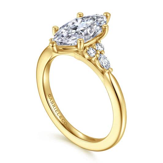 Yellow Gold 6 Prong Marquise Shape Diamond Engagement Ring