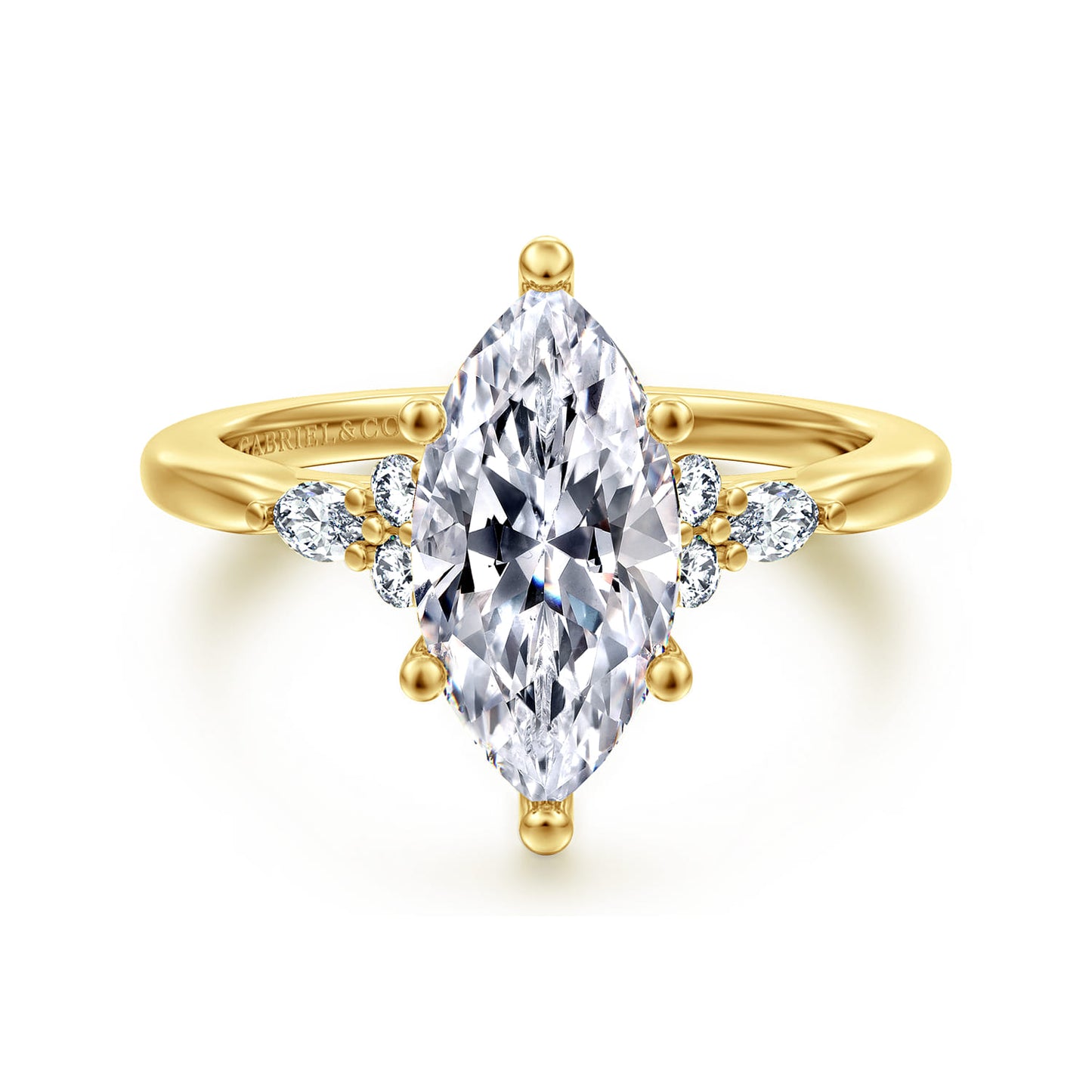 Yellow Gold 6 Prong Marquise Shape Diamond Engagement Ring