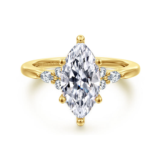 Yellow Gold 6 Prong Marquise Shape Diamond Engagement Ring