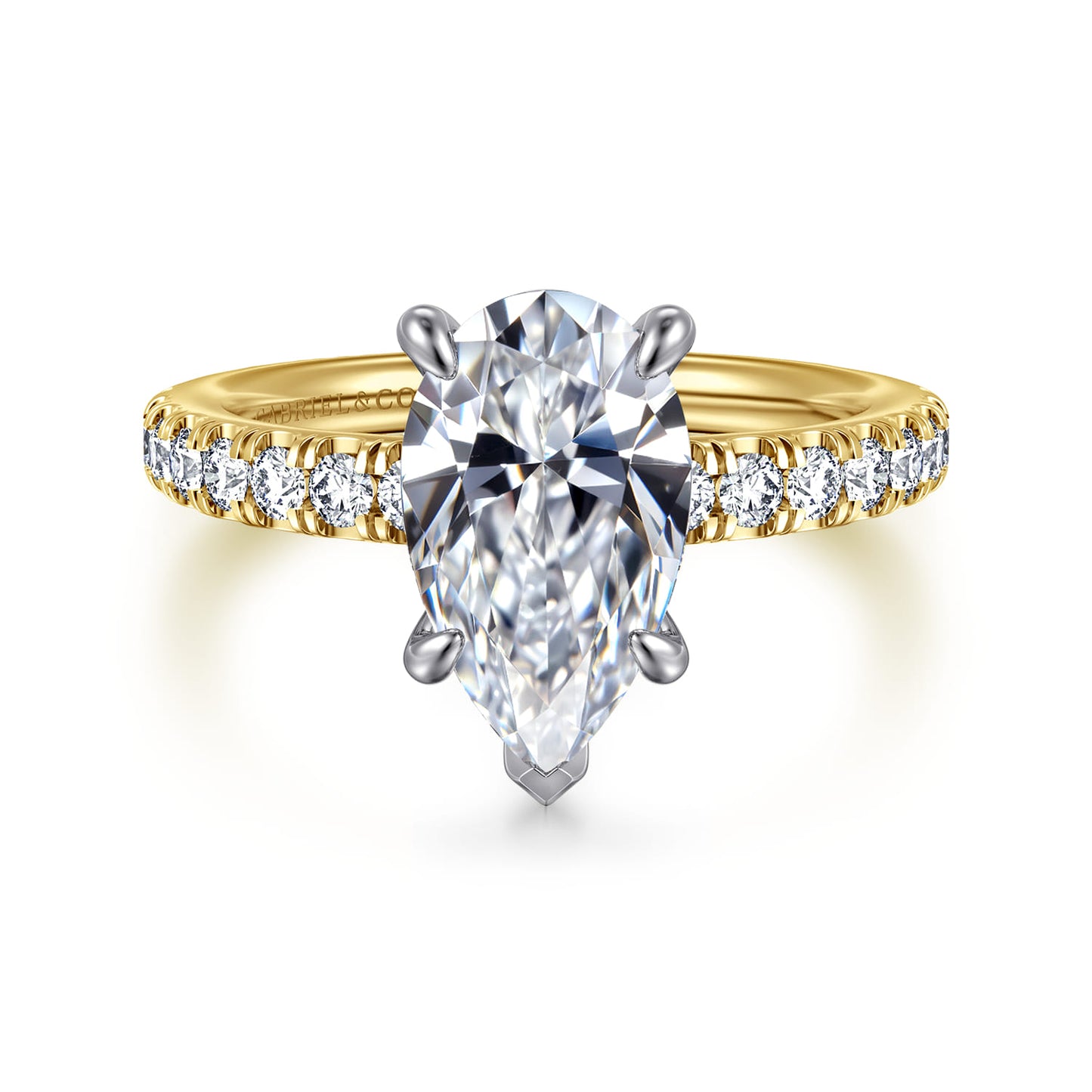 White-Yellow Gold Pear Shape Diamond Engagement Ring