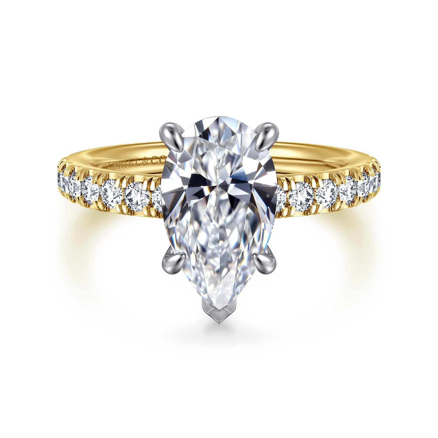 White-Yellow Gold Pear Shape Diamond Engagement Ring