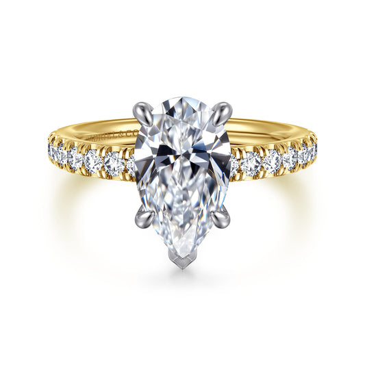 White-Yellow Gold Pear Shape Diamond Engagement Ring