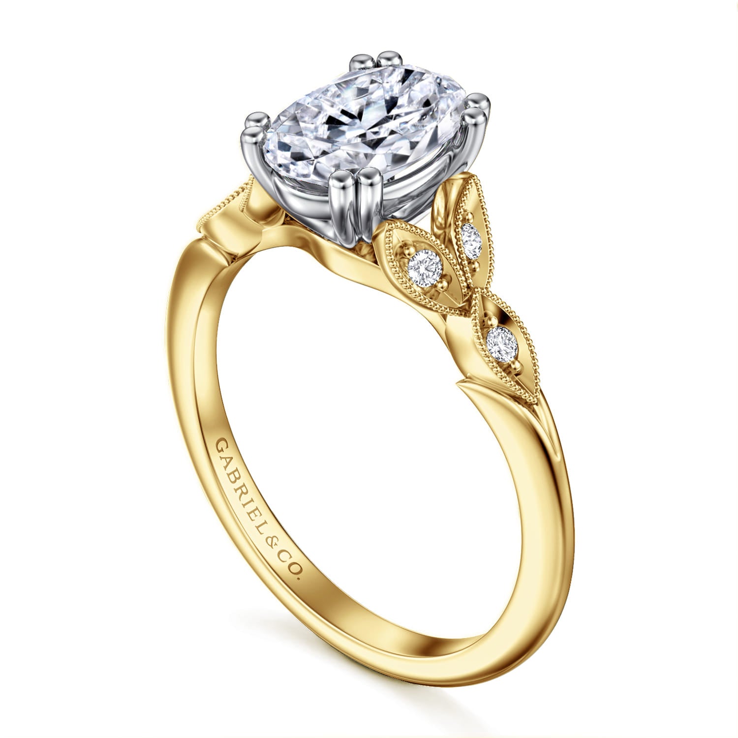 14K White-Yellow Gold Oval Diamond Engagement Ring