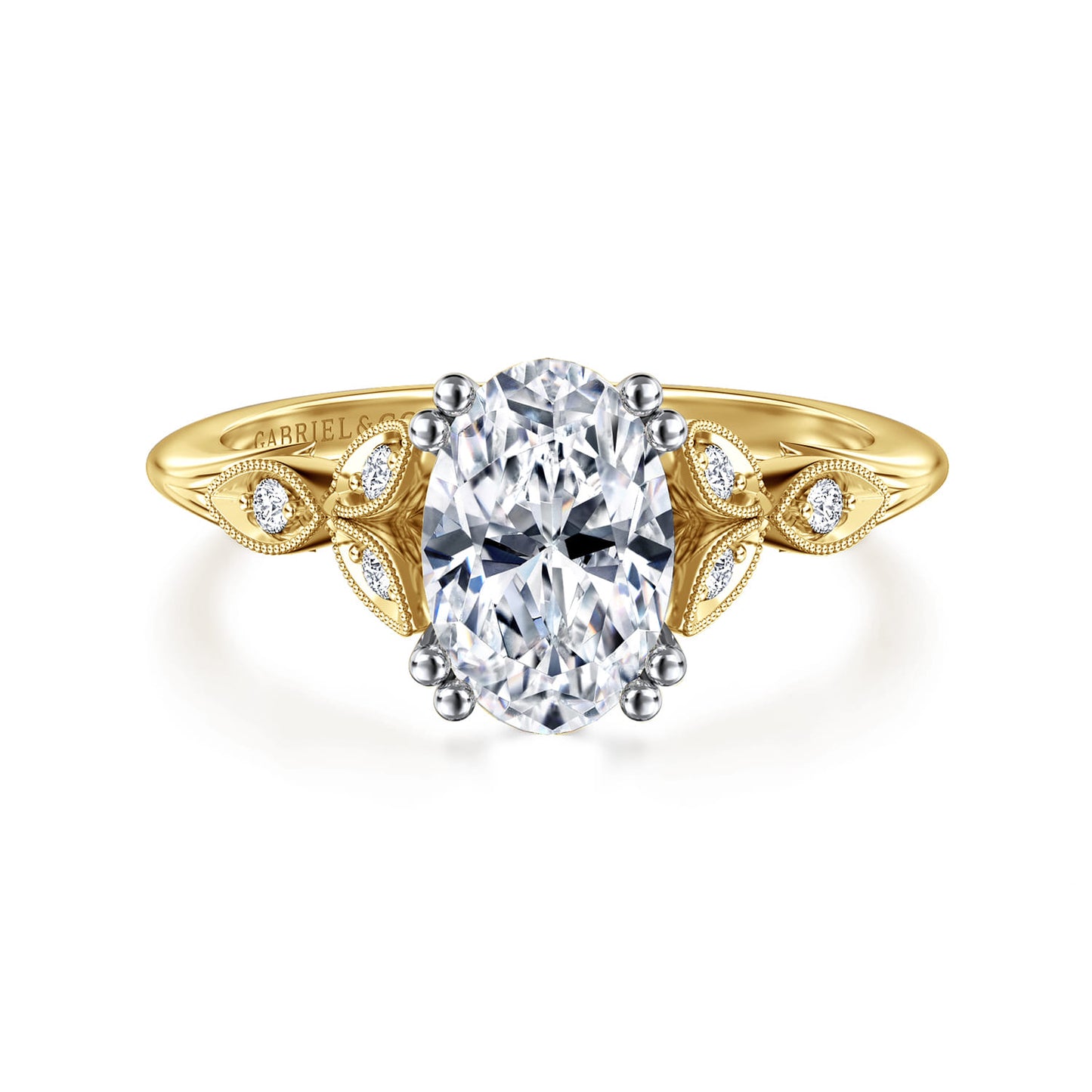 14K White-Yellow Gold Oval Diamond Engagement Ring