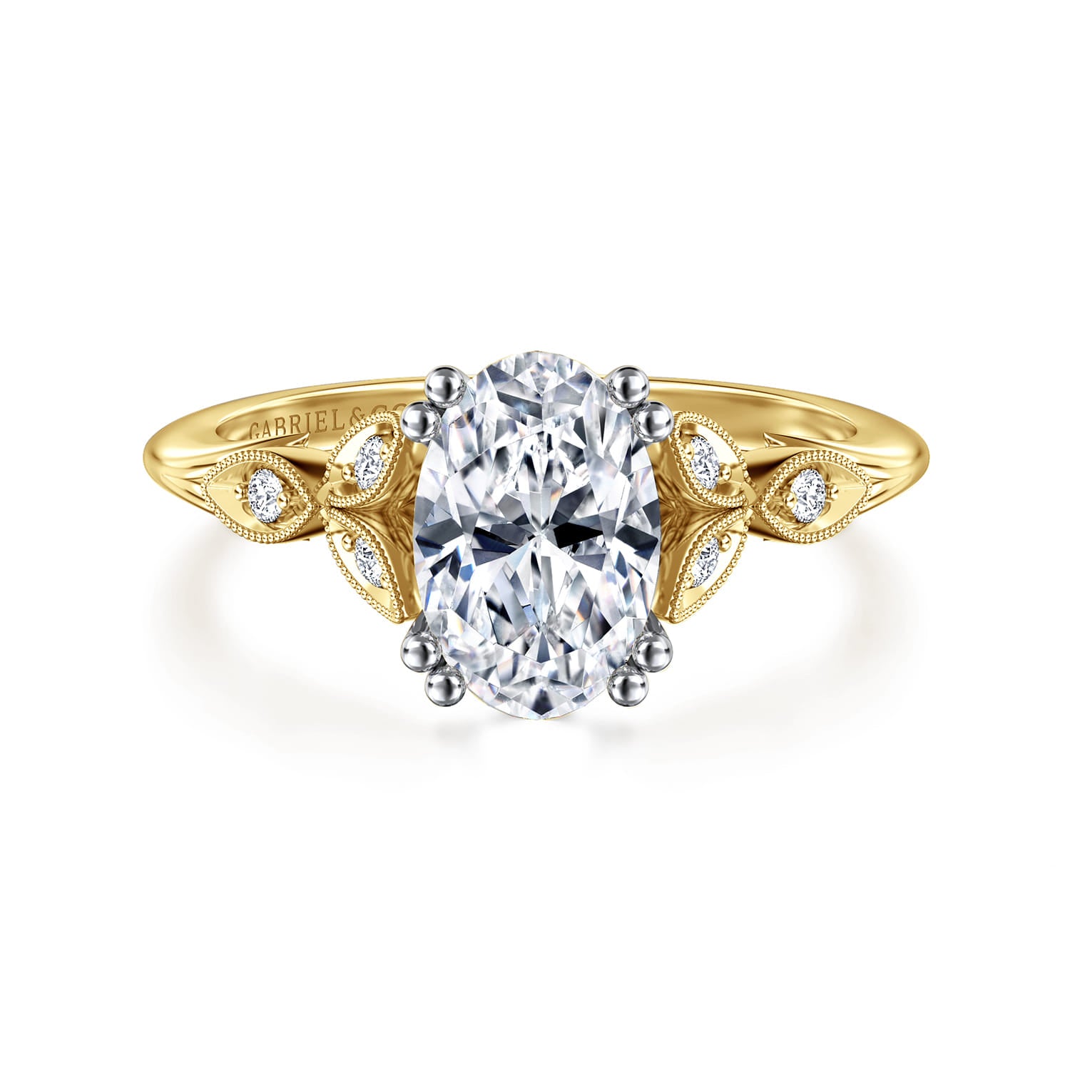 14K White-Yellow Gold Oval Diamond Engagement Ring