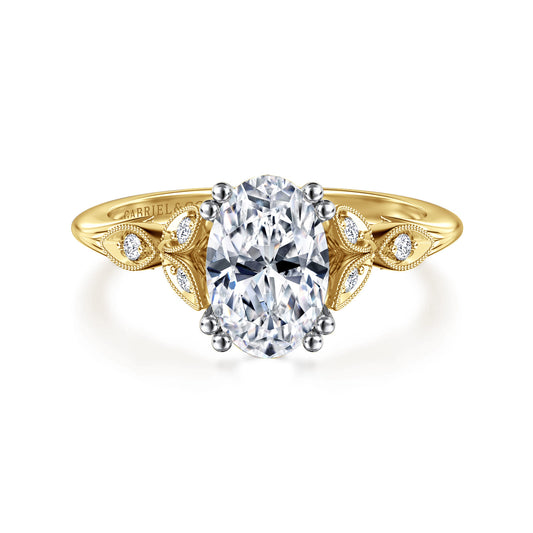 14K White-Yellow Gold Oval Diamond Engagement Ring